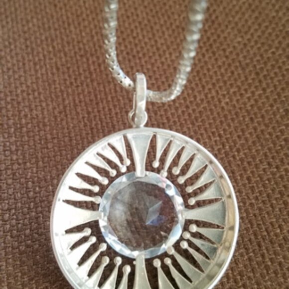 Sterling Silver Starburst Pendant Necklace with Twinkling CZ Diamond - Picture 4 of 7